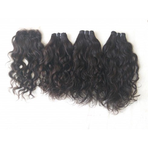 Raw natural wavy  machin weft hair